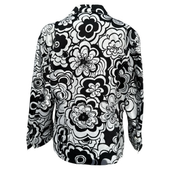 Spense Black & White Floral Design Women's Jacket Flare Cuffs Size L - Picture 2 of 6